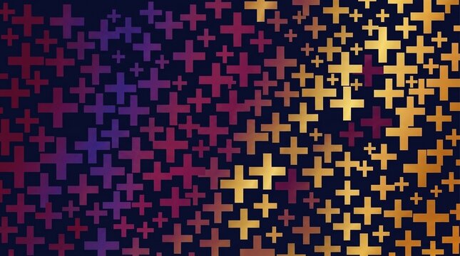 Abstract geometric pattern with gradient plus signs on dark background