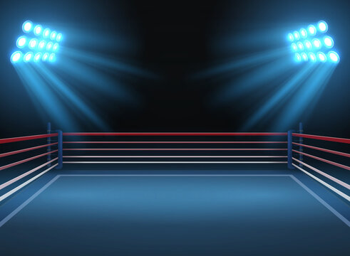 Empty wrestling sport arena. Boxing ring dramatic sports vector background