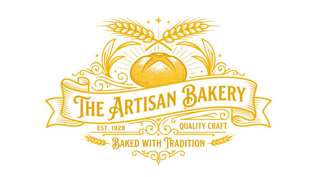 Artisan Bakery Emblem with Bread and Wheat