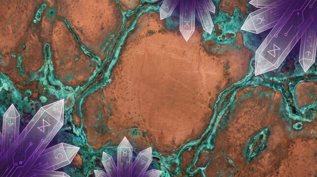 Abstract Copper Patina with Mystical Crystal Graphics