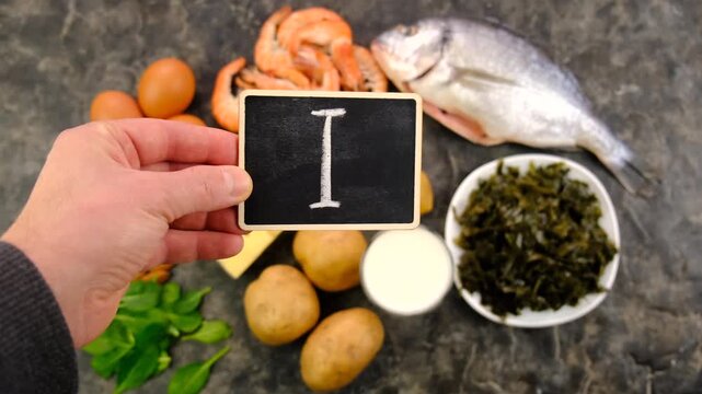 Foods that contain iodine. Selective focus.