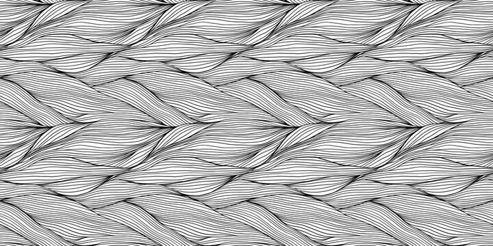 Black and White Abstract Waves Banner Horizontal Wave Water Line Art Background Vector Seamless Pattern for Wallpaper Textures, Cover Backdrop