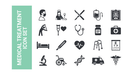 Fototapeta premium Medical treatment icons set for healthcare and wellness services online health symbols