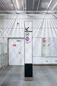 Paris, France - January 28, 2026: Metro Line 14 directional sign inside the Paris Orly Airport station.