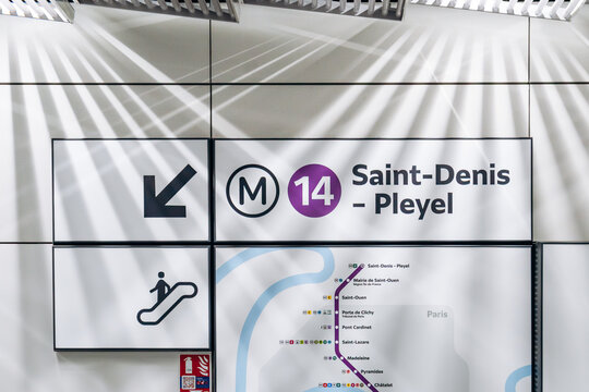 Paris, France - January 28, 2026: Metro Line 14 route map and directional signage inside the Paris Orly Airport station.