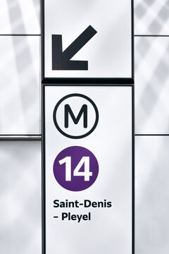 Paris, France - January 28, 2026: Metro Line 14 directional sign inside the Paris Orly Airport station.