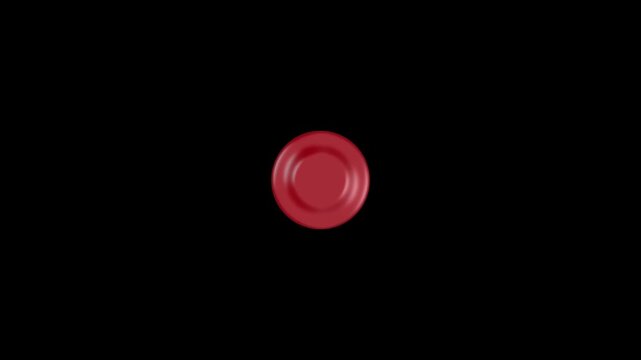 3D animated red record button pulsating on black background