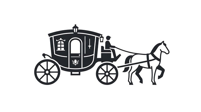 Horse drawn carriage icon. Vintage stagecoach silhouette for historical travel design.
