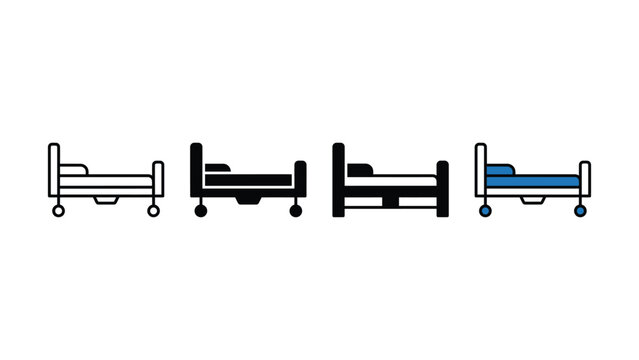 Set of medical hospital bed icons in various outline and flat styles
