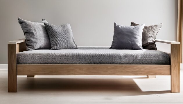 modern minimalist wooden daybed with grey mattress and bolster cushions elegant furniture for home interior