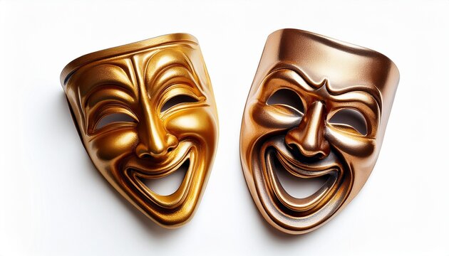 theatrical comedy and tragedy masks isolated on white background
