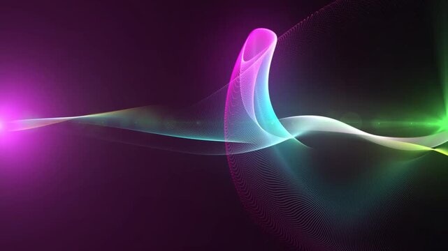 Modern Digital Wave Animation Created with Trapcode Form, Abstract Particle Technology Background, Glowing Flowing Dots, Seamless Loop, 4K Motion Graphics on Black Background.