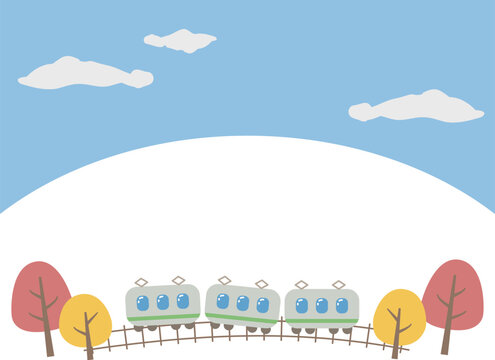 Autumn train trip scenic background illustration