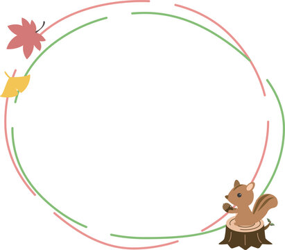 Cute squirrel with autumn leaves circular frame illustration