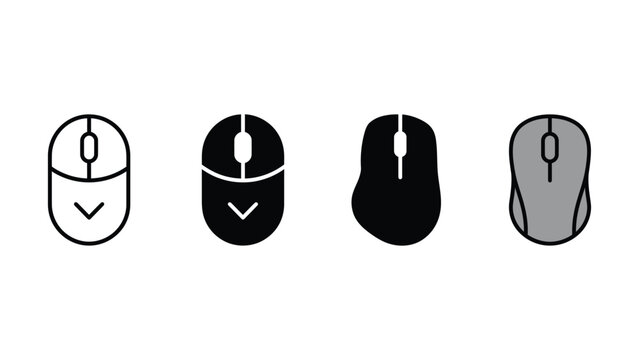 Set of four computer mouse icons with scroll direction arrow symbols