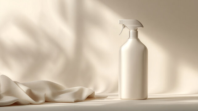 minimal product cleaning ad with large copy space, soft shadow, premium look