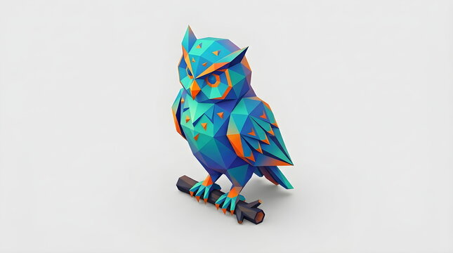 Geometric Low Polygon Owl Illustration with Vibrant Colors