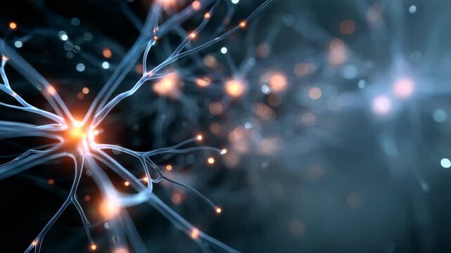 Dynamic visualization of neural connections and synapses, symbolizing advanced AI and neuroscience. Abstract digital background highlights innovation in technology and machine learning