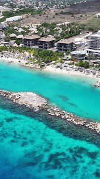 Mambo Beach At Willemstad In Netherlands Curacao. Idyllic Beach. Nature Landscape. Willemstad At Netherlands Curacao. Tourism Background. Island Seascape.