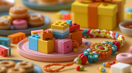 Fototapeta premium Raksha bandhan themed festive rakhi bracelet made of colorful building blocks and beads raksha bandhan, raksha bandhan image
