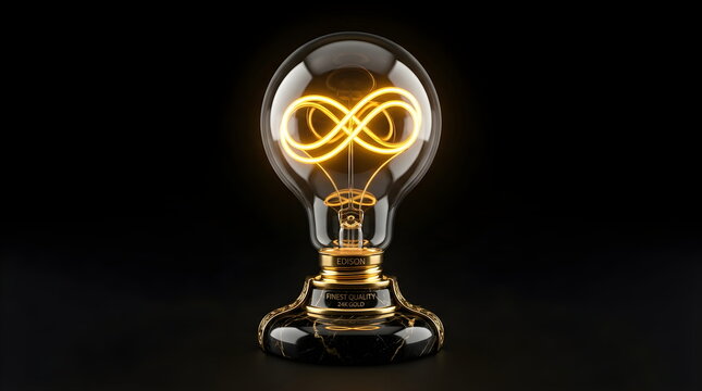 Elegant Vintage Edison Light Bulb on Black Marble Base Isolated