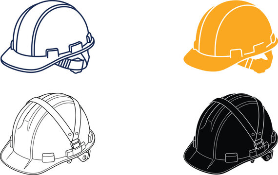 Construction Hard Hat and Safety Helmet Vector Icon Collection for Industrial Architecture and Engineering Graphic Design Projects