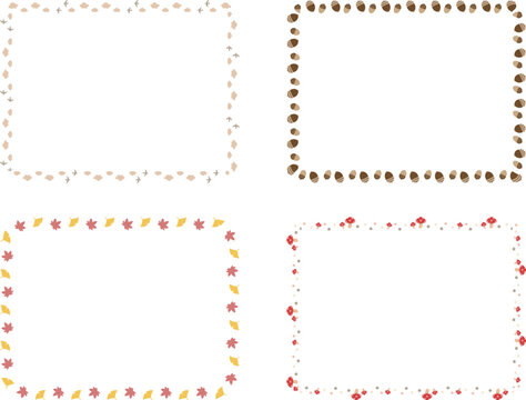 Cute autumn frame set with mushrooms leaves acorns and birds