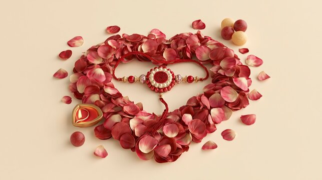 Raksha bandhan themed heartshaped rakhi with rose petals and candle raksha bandhan, raksha bandhan image