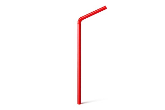 Red plastic bendy straw isolated on a white background.