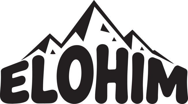 Elohim Mountain Christian Typography Vector Graphic Design Symbol Isolated On White Background