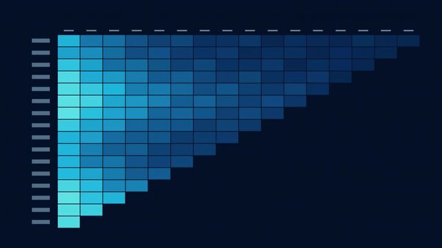 Gradient squares form triangular pattern. Shades transition from light turquoise to deep navy. Visual represents data or intensity levels.