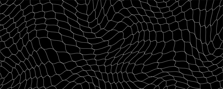 Fishing net seamless pattern. Soccer and football gates mesh. Fishnet texture. Basketball hoop and hockey net pattern. Sportswear texture. Chain link fence. Vector illustration on black background.