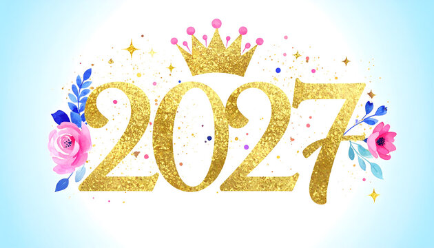 Celebratory 2027 New Year fireworks display. Festive event with sparkling lights and joyful atmosphere.