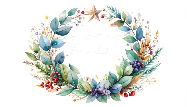 Elegant floral wreath with colorful leaves and berries. Nature-inspired decorative design for celebrations and events.