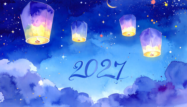 Lanterns floating in night sky during festival. Bright sky lanterns illuminating the dark, festive celebration scene with glowing lights and vibran...