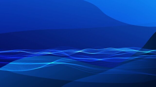Cyan flowing wave motion visual smooth blue line layers, soft gradient shapes, and clean futuristic style. business backgrounds, tech explainers, title screens, music clips, and motion