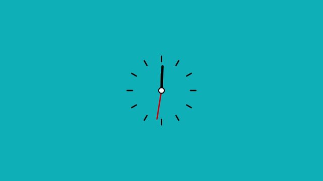Spinning Clock Animation with Transparent Background, Flat Clock Icon, 24 Hour Time Loop, Alpha Channel, 4K Motion Graphics