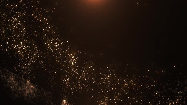 Abstract background of gold particles. gray gold dust forms orange waves. concept of golden particles for celebrating birthdays and holidays