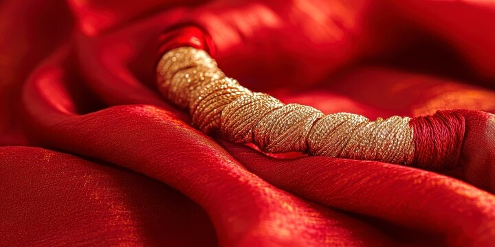 Raksha bandhan themed closeup of a traditional indian rakhi bracelet on a red satin background raksha bandhan, raksha bandhan image