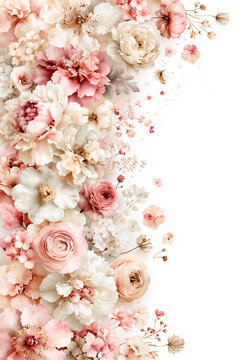 Luxury Watercolor Floral Frame with Peonies, Garden Roses and Blush Botanical Flowers