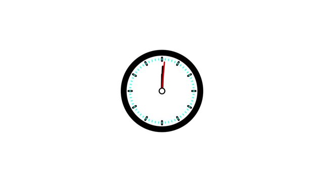 Spinning Clock Animation with Transparent Background, Flat Clock Icon, 24 Hour Time Loop, Alpha Channel, 4K Motion Graphics