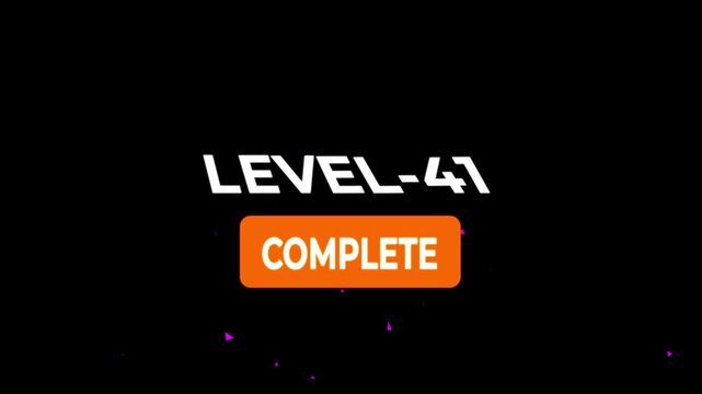 Level -41 text font animation. Level Up text sign. letters spelling out level Up appear on black background
