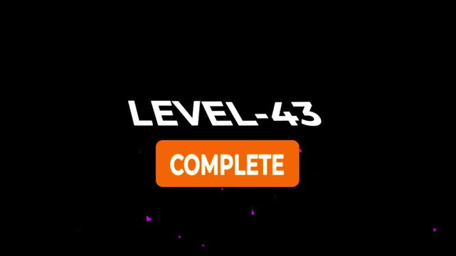 Level -43 text font animation. Level Up text sign. letters spelling out level Up appear on black background