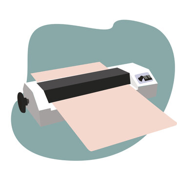 Technology laminating tool. Illustration of paper being processed in a laminator