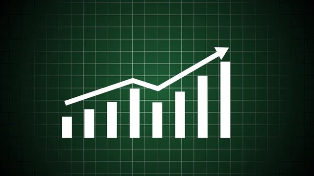 Modern digital business analytics featuring an upward-trending bar chart with a dynamic growth arrow and subtle dotted performance line, representing increasing revenue, financial prosperity, data-dri