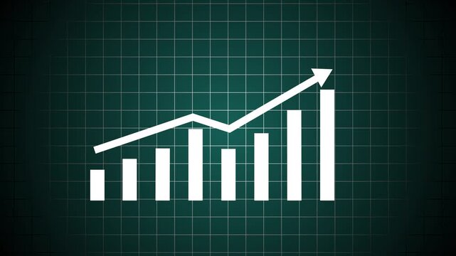 Modern digital business analytics featuring an upward-trending bar chart with a dynamic growth arrow and subtle dotted performance line, representing increasing revenue, financial prosperity, data-dri