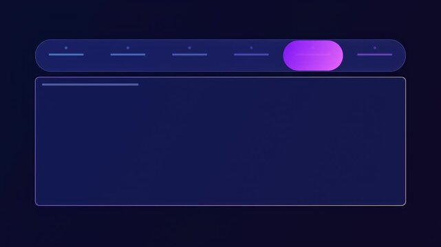 Blue interface mockup. Rectangular shapes, rounded corners, glowing effect. Minimalist design, dark background, modern aesthetic.
