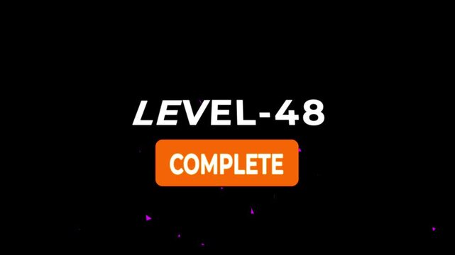 Level -48 text font animation. Level Up text sign. letters spelling out level Up appear on black background.