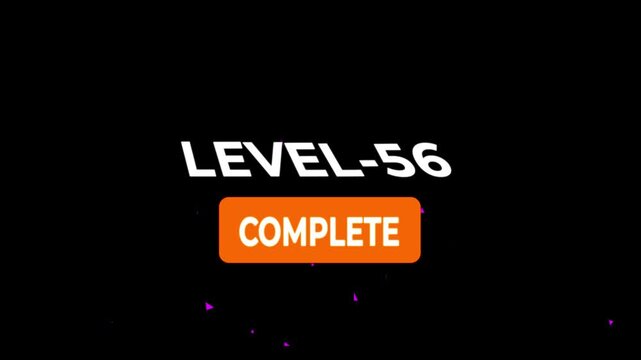 Level -56 text font animation. Level Up text sign. letters spelling out level Up appear on black background