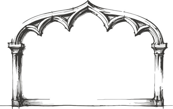 Gothic arch frame with pointed arches and ornamental columns, vintage architectural element design